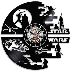 lot 4574 image: Star Wars Death Star Designed Wall Clock - Decorate Your Home with Modern Large Darth Vader and Luke Skywalker Art - Best Gift for Friend, Man and boy