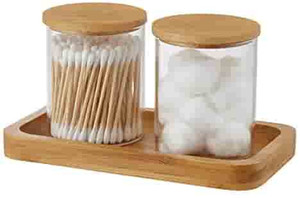 lot 4612 image: YININE Glass Qtip Holder Bathroom Jars with Vanity Tray