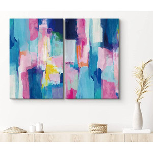 lot 6524 image: PixonSign Canvas Print Wall Art Set Pastel Blue and Pink Color Blocks Geometric Shapes Illustrations Modern Art Contemporary Colorful Multicolor Ultra for Living Room, Bedroom, Office - 16x24x2