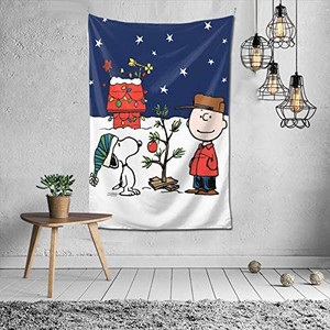 lot 6556 image: suzzc Snoopy Christmas Tapestry Charlie Brown Tapestry Wall Handing Living Room Bedroom Decoration Tapestry, Tablecloth 60 X 40 Inches