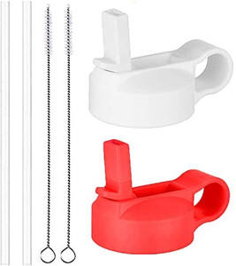 lot 6569 image: The Mass Wide Mouth Straw Lid Compatibility Most Sports Water Bottle (White & Lava)