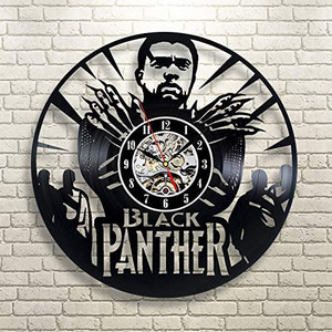 lot 6587 image: Wood Crafty Shop Marvel Black Panther Vinyl Wall Clock Gift for Him and His Unique Wall Decor, Best Gift Idea for Any Birthday Event, Wedding Gift