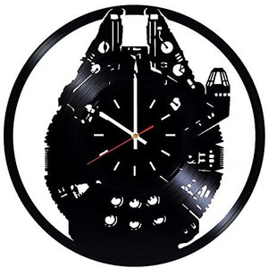 lot 6591 image: Millennium Falcon Handmade Vinyl Wall Clock, Living Room Wall Decor, Gift Ideas for Friends, Men and Women, Unique Star Wars Art Design