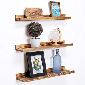 lot 6594 image: AZSKY 24  Wall Mounted Wooden Floating Shelves, Set of 3, Large Rustic Wood Home Decor Shelf for Bedrooms, Office, Living Room, Kitchen, 3 Different Sizes