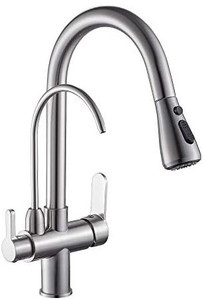 lot 6600 image: WANFAN Kitchen Sink Faucet with Removable Sprayer 2 Handle 3 in 1 Water Filter Purifier Taps polished chrome 0195SN