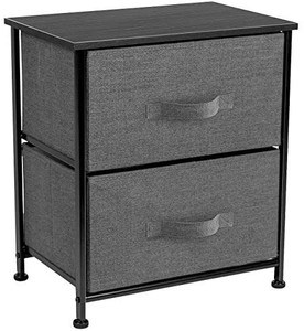 lot 6607 image: 2-Drawer Nightstand - Nightstand and Side Table for Home, Bedroom Accessories, Office, College Dorm, Steel Frame, Wood Top, Easy-Pull Cloth Containers