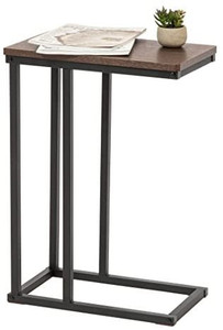 lot 6608 image: IRIS USA SDT-L Metal Sofa Side Table, Computer Side Table, Coffee, Nightstand, C Shaped Base, Brown