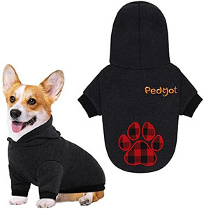lot 8031 image: Dog Paw Hooded Dog Clothes Plaid Print Warm Puppy Clothes With Hat Pet Clothes Hoodie XL Dog Coats For Winter Wear  see pics for design soft pink