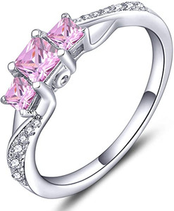 lot 8044 image: Womens Sterling Silver Wedding Rings 3 Clear Birthstones  size unknown seems like a 8 or 9 womens