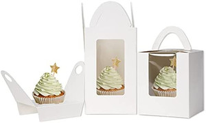 lot 8047 image: 60-Count Cupcake Boxes with Window Inserts for Bakery Wrapping (White