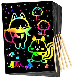 lot 8048 image: Scratch Rainbow Art for Kids Magic Scratch off Paper for Kids, for Art, Craft Set, Supplies Kit, Black Scratch Sheets, Cards for Boys, Girls, Birthday Party, Christmas Gift, Easter Gift