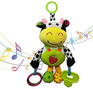 lot 8058 image: Willway Baby Car Seat Toys, Soft Plush Cow Toys with 32 Songs, Musical Toy for Babies, Boys and Girls, Perfect for Hooking into Car Seat, Stroller, Crib, Moving Bar