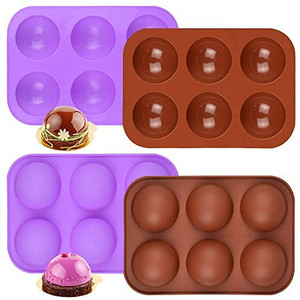 lot 8080 image: Set of 4 6-Cavity Dome Silicone Molds for Making Chocolate, Cake, Jelly, Pudding, Mousse