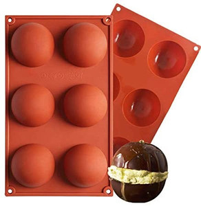 lot 8090 image: Set of 2 semi-circle shaped silicone molds, 6 cavities for hot chocolate, cocoa, chocolate bombs, muffins, cookies, cakes, jelly, pudding (large size brown