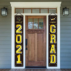 lot 3453 image: CDLong Graduation Party Decorations - 2021 Graduation Banners - Class of 2021 & Congrats Grad - Hanging Flags Porch Sign Outdoor Home Door Graduation Decor varies from stock photo bonus stickers December grads need these