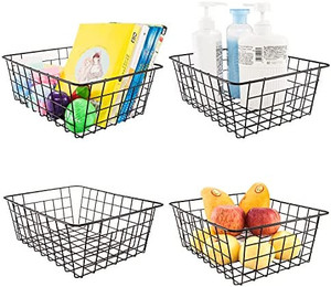 lot 3502 image: 4 Pack perfrom Iron Storage Basket Organizer,Small Wire Baskets,Metal Basket,Metal Hanging Storage Bin For Home Office Kitchen Bathroom