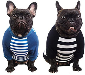 lot 3504 image: Wolspaw 2-Pack Striped Dog Shirt 100% Cotton Dog Boy Girl Small Clothes T-Shirts Cat Tee Breathable Strechy,Blue Black 3xl