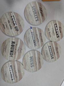 lot 7290 image: 8 PCs Funny Ceramic Drink Coasters with Cork Bottom, Coffee Table Decor, Gift for Housewarming Birthday House Decor, Conversation Starter, Cute Humor Saying for Coffee Table Dining Room Table