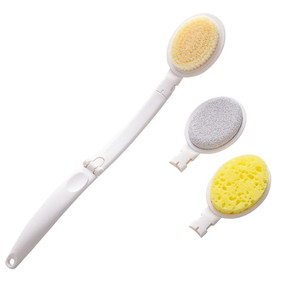 lot 9345 image: Bath Brush Back Skin Massage Shower Brush Foldable Long Handle with 3 Detachable Brush Heads