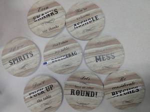 lot 9364 image: House Warming Presents, 8 PCs Funny Ceramic Drink Coasters, Gift for Housewarming Birthday House Decor, Conversation Starter, Humor Saying for Coffee Table Dining Room Table