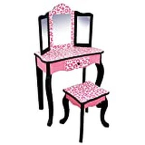 lot 2752 image: Teamson Kids Leopard Prints Gisele Vanity Table & Stool, Multiple Finishes - Retail $83.99
