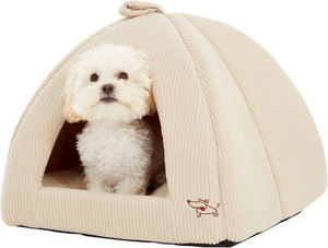 lot 961 image: Best Pet Supplies - Tent Covered Cat & Dog Bed - Tan  Medium - Retail $27.25