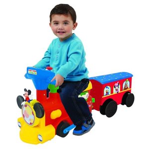 lot 1009 image: Kiddieland Disney Mickey Mouse - 2 In 1 Battery Powered Ride On Choo Choo Train With Caboose And Tracks - Retail $65.00