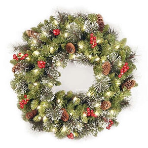 lot 1059 image: National Tree Company - Crestwood Spruce 24-Inch Pre-Lit Wreath with Soft LED Lights - Retail $42.18
