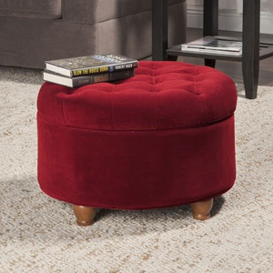 lot 2994 image: HomePop - Tufted Round Storage Ottoman - Large Red - Retail $118.49