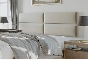 lot 2999 image: Vant - Upholstered Wall Panels - KingCal King Size Wall Mounted Headboards - Plush Velvet Sand Storm - (Pack of 4 Panels) - Retail $209.00