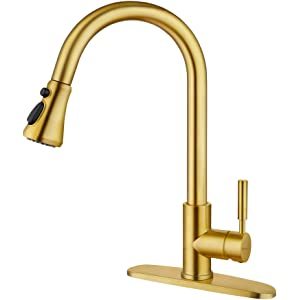 lot 1005 image: Pull Down Sink Faucet - Gold - Retail$141.45