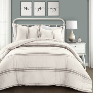 lot 1066 image: Lush Decor Farmhouse Reversible Stripe 3-piece Comforter Set - Gray - King -Retail $188.99