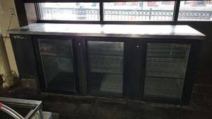 lot 8448 image: True Three Glass Door Back Bar Cooler (#TBB-4G)