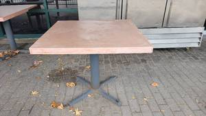 lot 30001 image: Square 4 Top Orange Stone Top Table W Metal Base