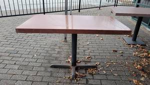 lot 30003 image: 4 Top Orange Stone Top Table W Metal Base