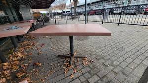 lot 30004 image: 4 Top Orange Stone Top Table W Metal Base