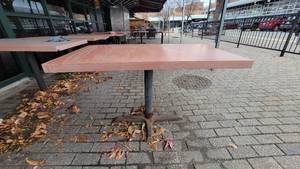 lot 30005 image: 4 Top Orange Stone Top Table W Metal Base