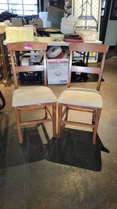 lot 30071 image: (2) Wooden Chairs W Soft Tan Seats