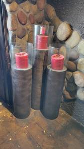 lot 30109 image: (3) Pillar Floor Candle Holders W Glass Top
