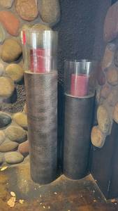 lot 30110 image: (2) Pillar Floor Candle Holders W Glass Top