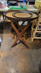 lot 30172 image: Wooden Folding Tray Stand W 5 Serving Trays&nbsp