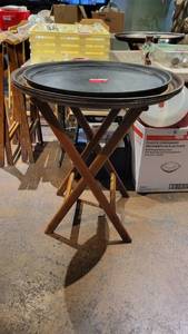 lot 30173 image: Wooden Folding Tray Stand W 5 Serving Trays&nbsp
