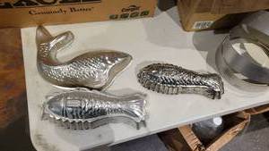 lot 30176 image: Fish Shaped Baking Pans, Stainless Steel Cake Stands and More