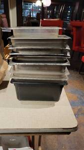 lot 30196 image: Assorted Stainless Steel Deep SteamTable Pans and Food Storage Containers
