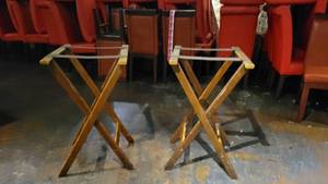 lot 30082 image: (2) Wooden Folding Tray Stands&nbsp