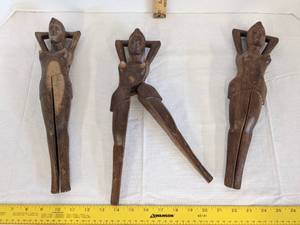 lot 407 image: (3) Vintage wooden naughty nelly nutcracker