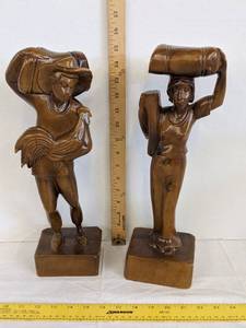 lot 408 image: (2) Carved wooden statue 15 T
