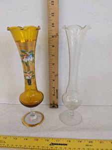 lot 419 image: (2) Vintage glass bud vase