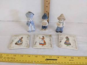 lot 428 image: (3) Vintage figurines & (3) home decor coasters