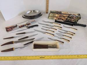 lot 443 image: Knife sets & metal oval serving platter